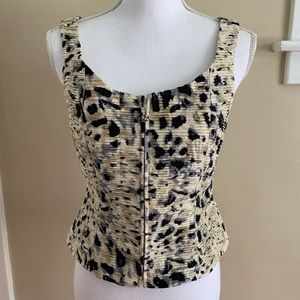 Flores & Flores Top Black Tan SILK Animal Print Front Zipper Special Occassion 4